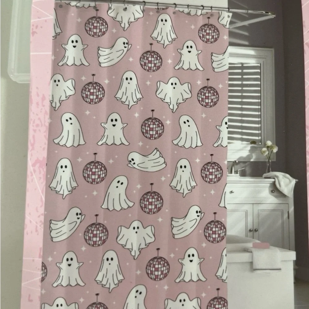Kassatex Pink Ghost and Disco Ball Shower Curtain